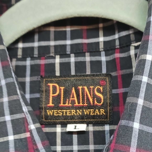 Plains Western Wear Shirt Men's Large Snap Pearl Buttons Blue Short Sleeve Plaid - Picture 3 of 11